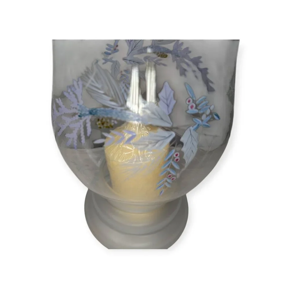 Pfaltzgraff Winter Frost Large Glass Hurricane Candle Holder Christmas Holiday